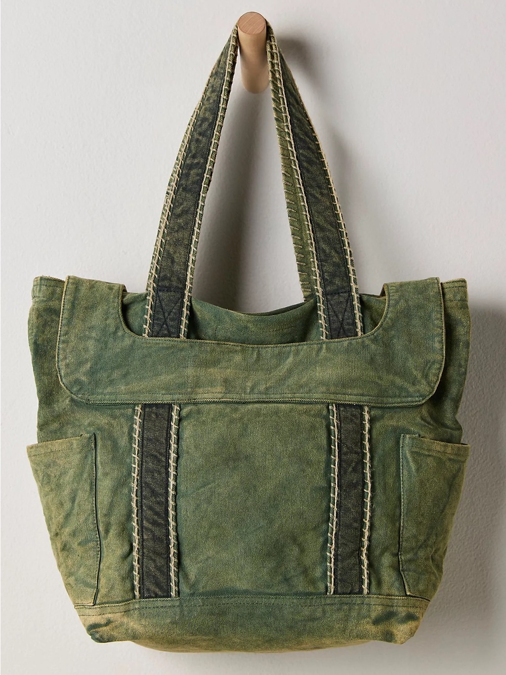 Free People Cordes Canvas Tote in Olive Green NWT - Picture 2 of 7